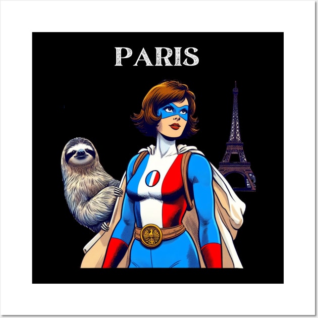 Paris France 60s Female Comic Book Superhero Sloth Wall Art by Woodpile